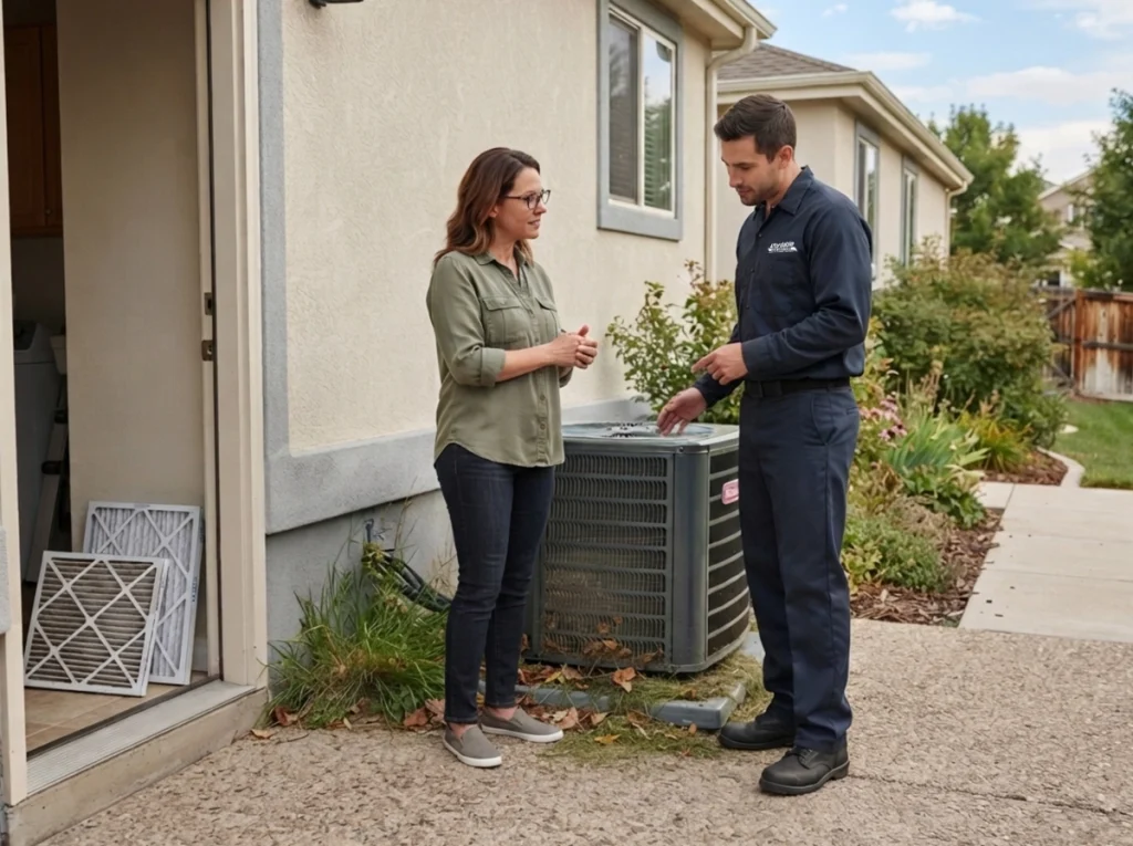Greeley homeowner reviewing an end-of-season AC maintenance